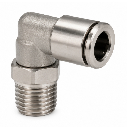 Kolanko obrotowe push-in - stal nierdzewna AISI 316L, gwint zew. BSPT (RX15)- API
